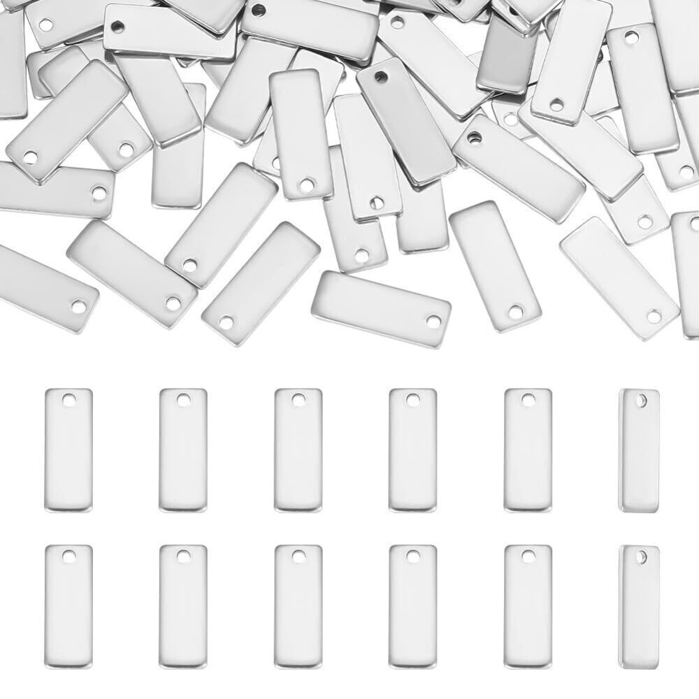 4459 about 100Pcs Rectangle Metal Stamping Blank Tag 13mm Stainless Steel
